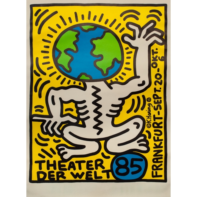 Affiche ancienne d'exposition - Keith Haring - 1985 - Theater der Welt - 118 par 85.5 cm