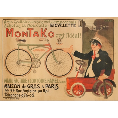 Vintage advertising poster - Phil-Rob - Circa 1900 - Montako Cycle - 55.1 by 39.2 inches
