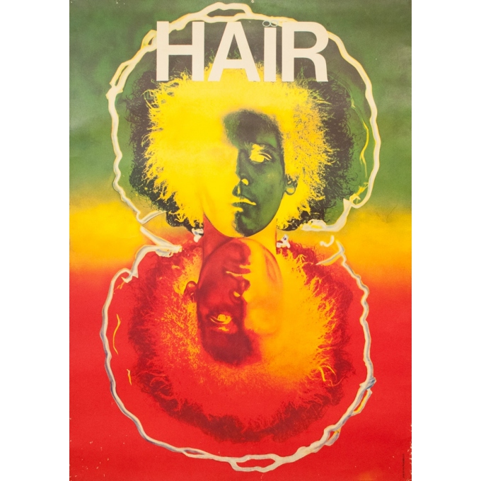 Affiche ancienne d'exposition - Circa 1970 - Hair - 140 par 100 cm