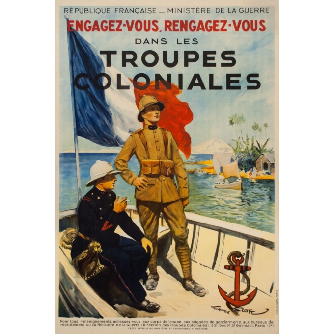 Affiche ancienne - Georges Scott - Circa 1930 - Engagez vous, Rengagez-vous dans les Troupes coloniales - 120 par 80 cm