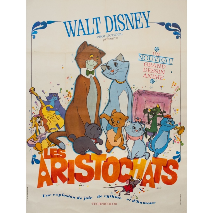 Affiche ancienne de cinéma - Walt Disney - 1970 - Aristochats - 160 par 120 cm