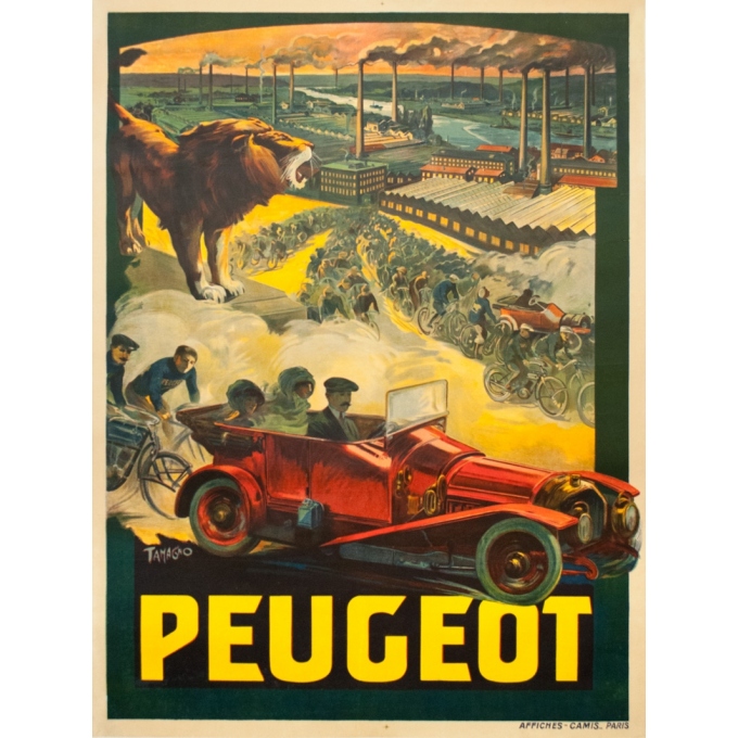 Affiche ancienne de publicité - Tamagno - 1910 - Peugeot Cycle automobile - 158 par 118.5 cm