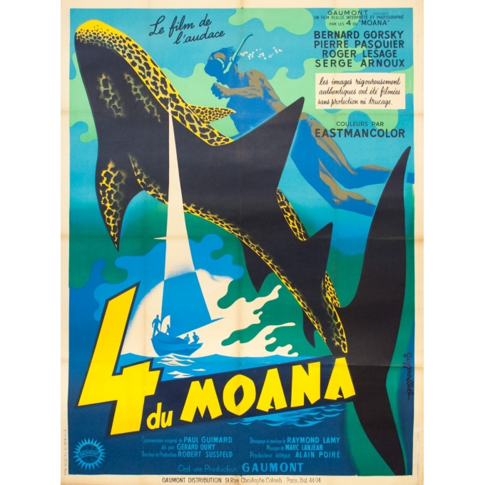 Affiche ancienne de cinéma - Guy Gérard Noël - Circa 1960 - Les 4 du Moana - 160 par 120 cm