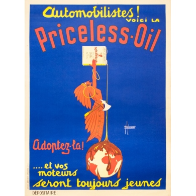 Affiche ancienne de publicité - H. de Laurencin - Circa 1925 - Pricless-Oil - 162 par 120.5 cm