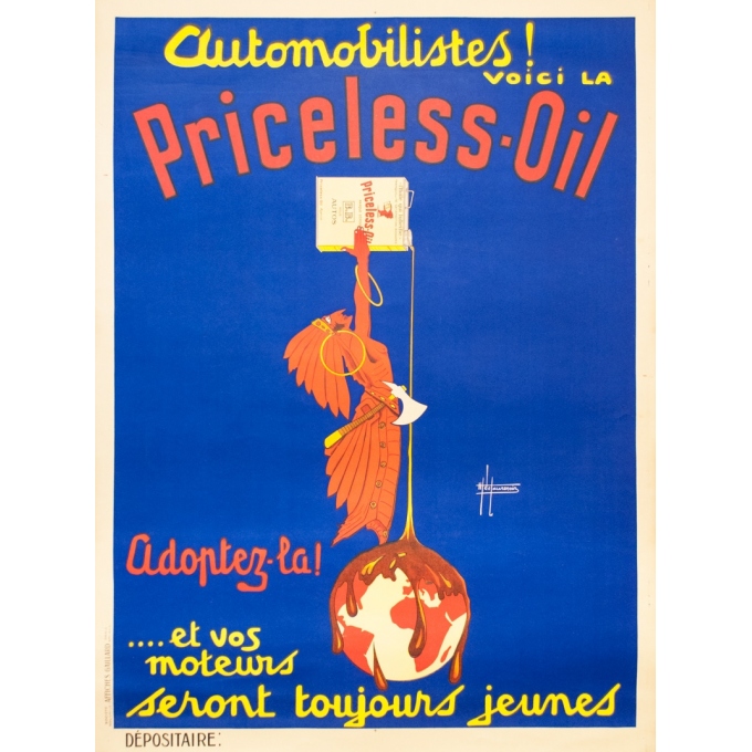 Affiche ancienne de publicité - H. de Laurencin - Circa 1925 - Pricless-Oil - 162 par 120.5 cm