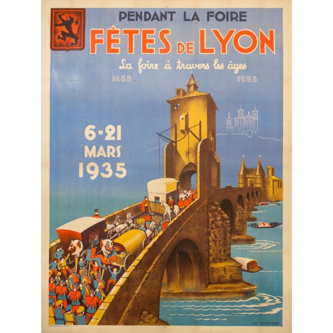 Vintage exhibition poster - Sim Ateliers Ergé - 1937 - les Fêtes de Lyon 1935 - 63 by 47.6 inches