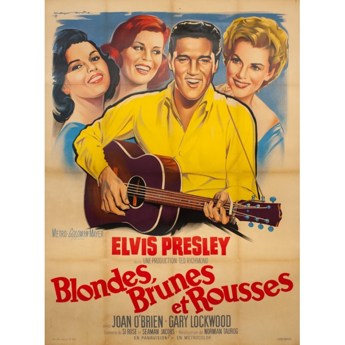 Affiche ancienne de cinéma - Rogers Soubie - 1964 - Brune Blonde Rousse Elvis Presley - 160 par 120 cm