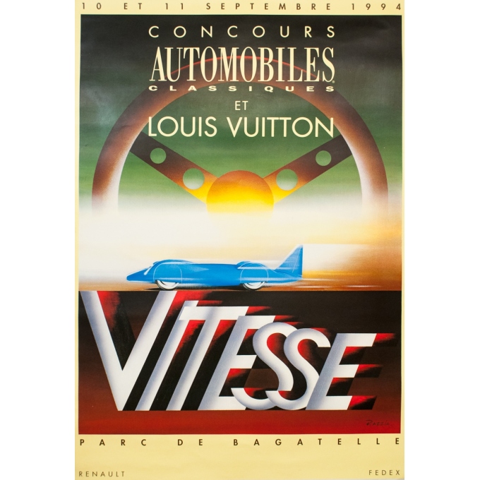 Affiche ancienne d'exposition - Razzia - Circa 1990 - Concours automobile Louis Vuitton - 169 par 116.5 cm