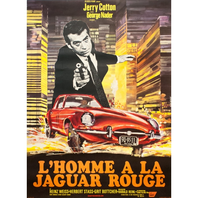 Original vintage movie poster - Saukoff - 1968 - L'Homme À La Jaguar Rouge - 63 by 47.2 inches