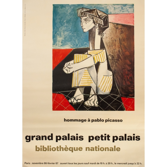 Affiche ancienne d'exposition - Photo H. Mardyks - 1966 - Hommage À Pablo Picasso Grand Palais - 158 par 116 cm