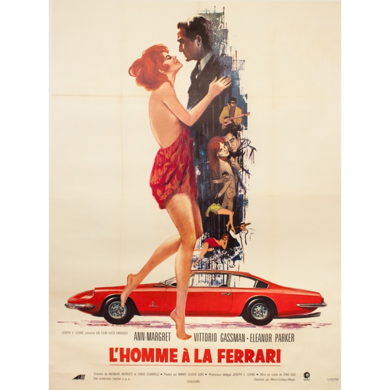 Vintage movie poster from 1968 L'Homme À La Ferrari