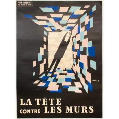 Affiche ancienne de cinéma - Bernard Villemot - 1959 - La Tête Contre Les Murs - 153 par 113 cm