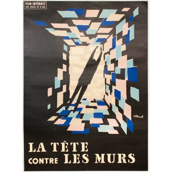 Original vintage movie poster - Bernard Villemot - 1959 - La Tête Contre Les Murs - 60.2 by 44.5 inches