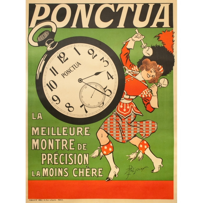 Affiche ancienne de publicité - Préjelan - Circa 1920 - Ponctua La Meilleur Montre De Précision - 157 par 117 cm