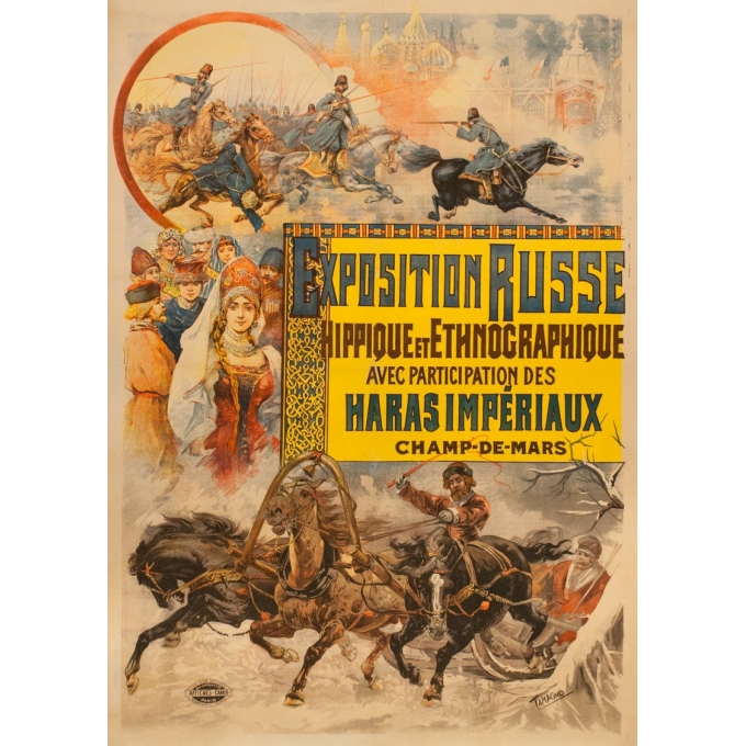 Affiche ancienne d'exposition - Tamagno - 1900 - Expositon Russe Hippique Exposition Universelle - 139 par 99 cm