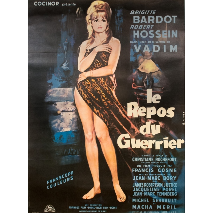 Affiche ancienne de cinéma - G. Allard - 1962 - Le Repos Du Guerrier Bardot - 160 par 120 cm