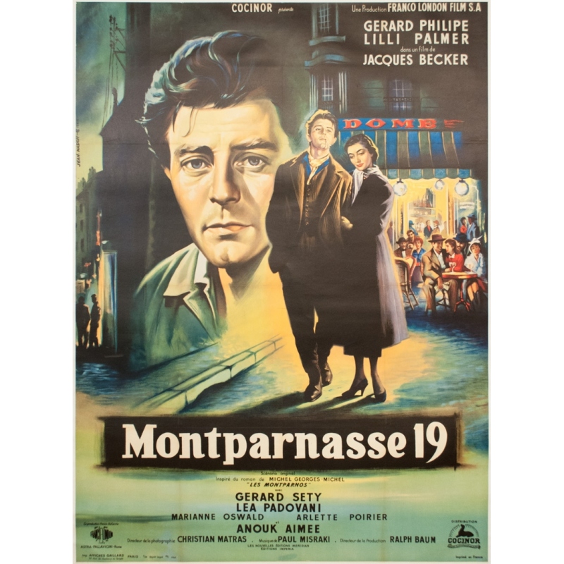 Original vintage movie poster - Jean Mascii - 1958 - Motparnasse 19 - 63 by 47.2 inches