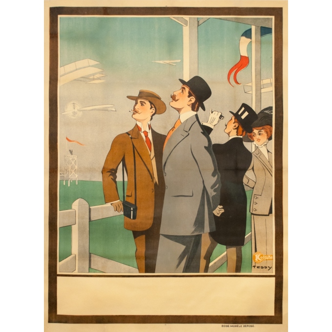 Affiche ancienne d'exposition - Teddy - 1910 - Meeting D'Aviation - avant la lettre - 159 par 116 cm