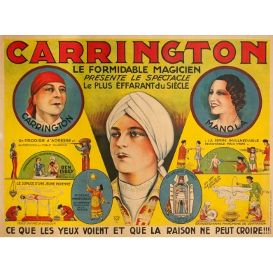 Vintage exhibition poster - Harford - 1910 - Carrington Le Formidable Magicien - 62.6 by 45.7 inches
