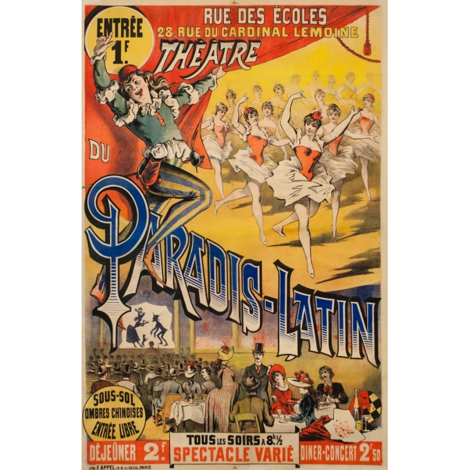 Vintage exhibition poster -  - Circa 1890 - Théâtre Du Paradis Latin - 57.9 by 38.6 inches