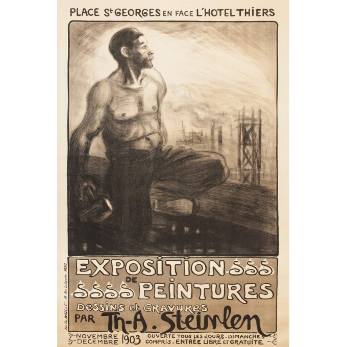 Affiche ancienne d'exposition - Steinlen - 1903 - Exposition De Peintures, Dessins, Gravures Steinlen - 136 par 92 cm