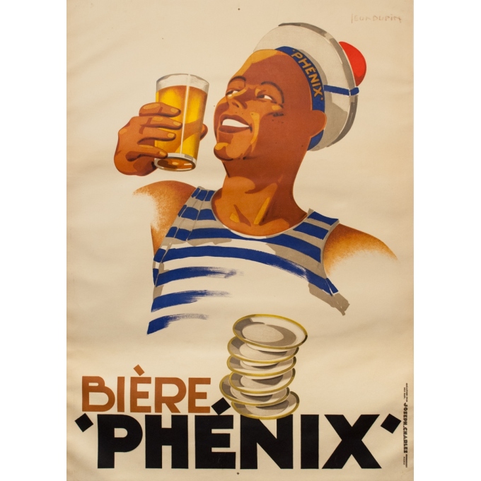 Vintage advertising poster - Léon Dupin - 1930 - Bière Phénix - 54.3 by 39.4 inches