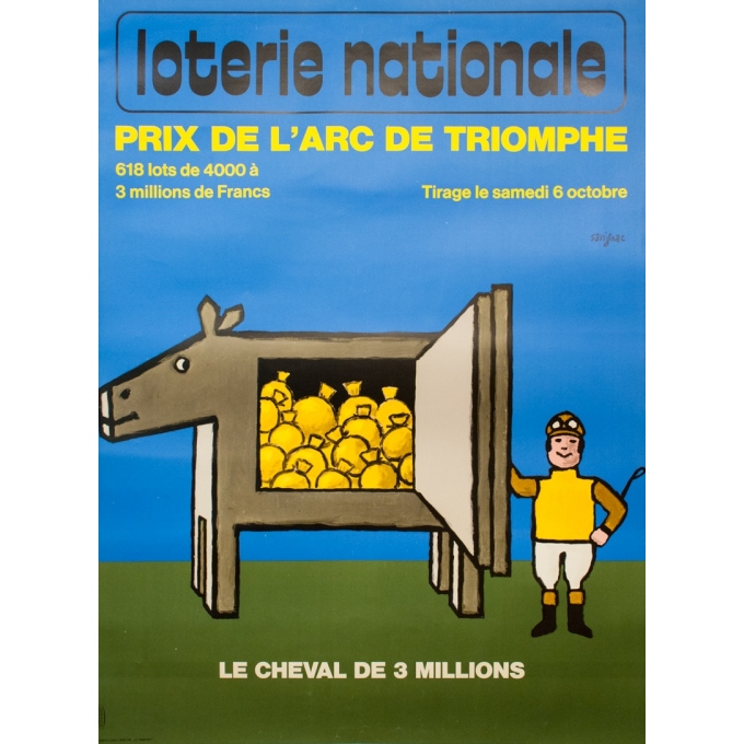 Vintage exhibition poster - Savignac - Circa 1980 - Lotterie Nationale Prix De L'Arc De Triomphe - 63 by 47.2 inches