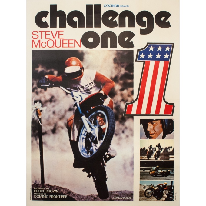 Affiche ancienne de cinéma - Ferracci - 1971 - Challenge One- Steve Mc Queen - 160 par 120 cm