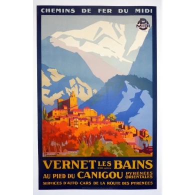 Affiche ancienne originale de Vernet les Bains. Elbé Paris.