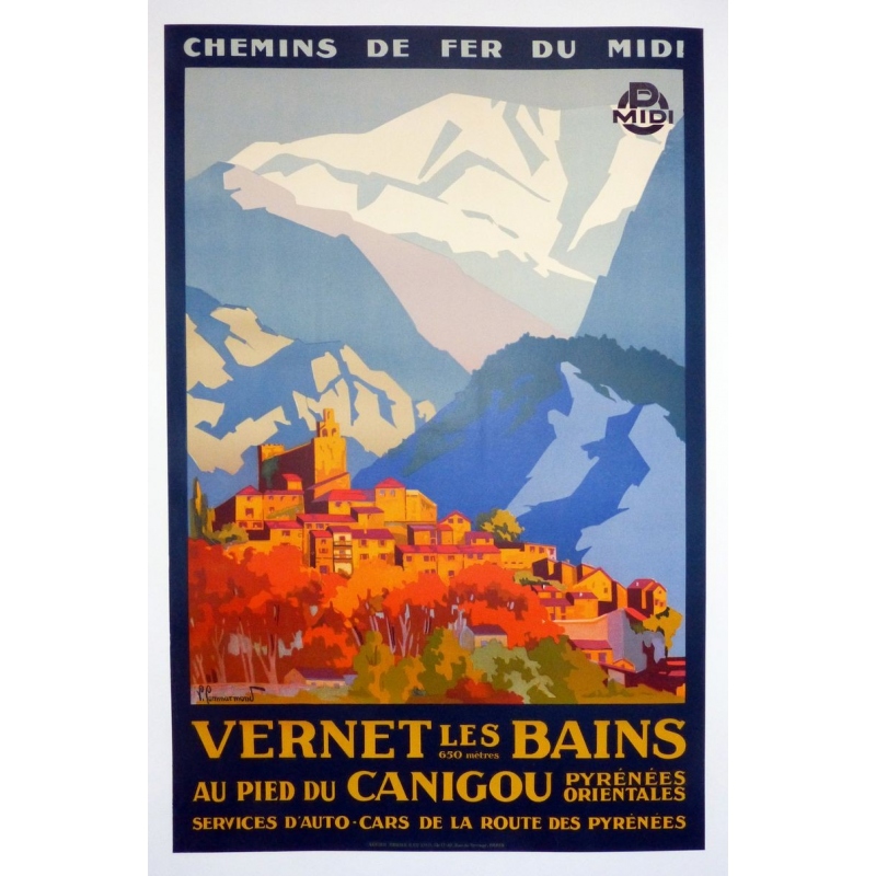 Affiche ancienne originale de Vernet les Bains. Elbé Paris.