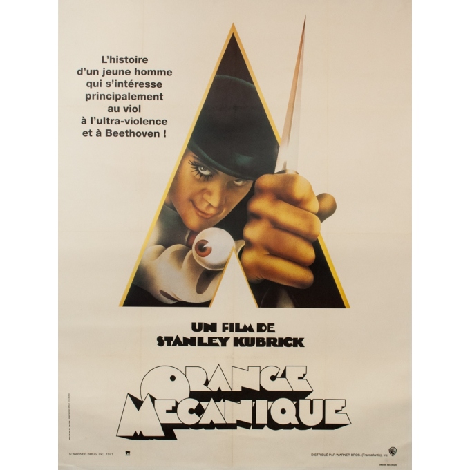 Original vintage movie poster - 1971 - Orange Mécanique Kubrick - 63 by 47.2 inches