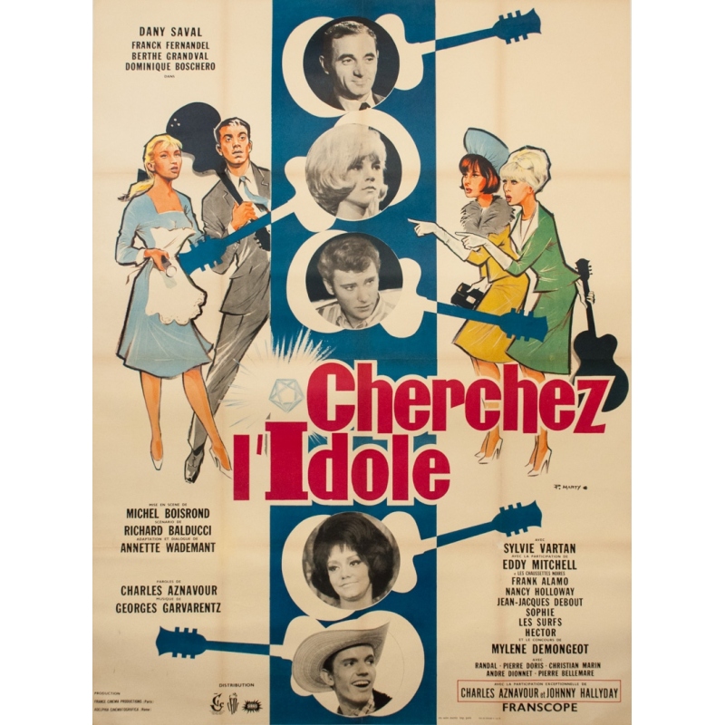 Affiche ancienne de cinéma - P. Marty - 1964 - Cherchez L'Idole - 160 par 120 cm