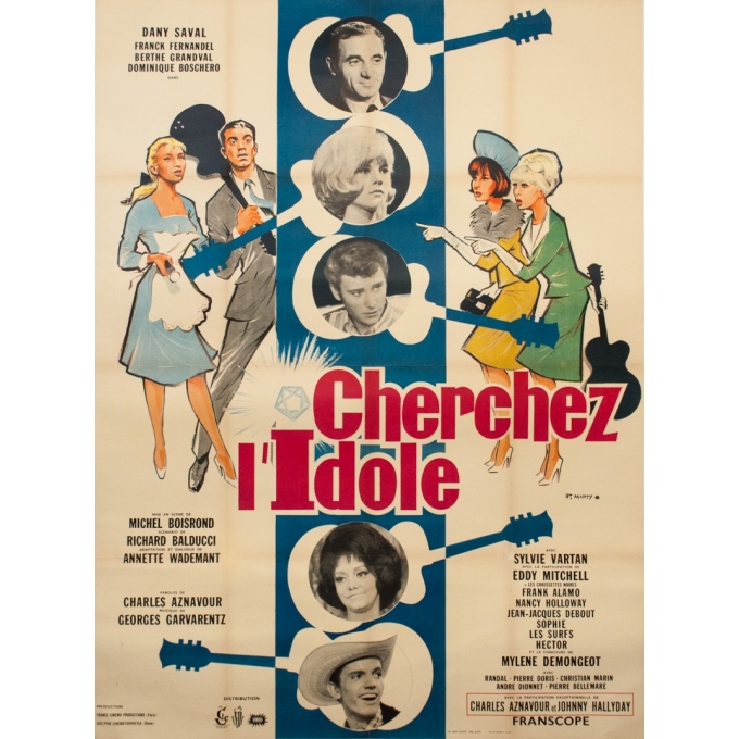 Affiche ancienne de cinéma - P. Marty - 1964 - Cherchez L'Idole - 160 par 120 cm