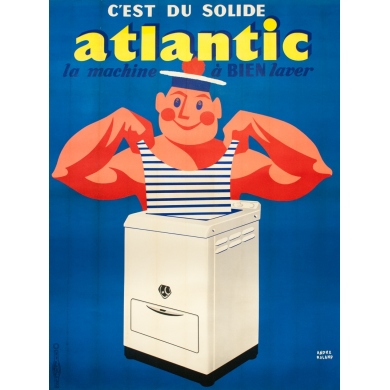 Affiche ancienne de publicité - André Roland - 1950 - Atlantic C'Est Du Solide - 155 par 118 cm