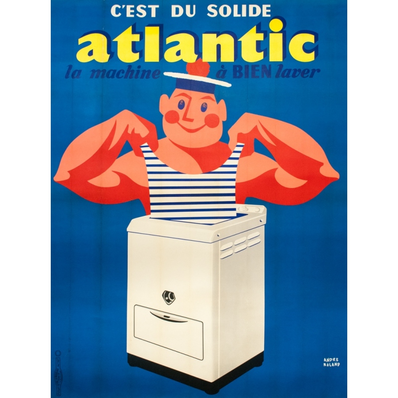 Vintage advertising poster - André Roland - 1950 - Atlantic C'Est Du Solide - 61 by 46.5 inches
