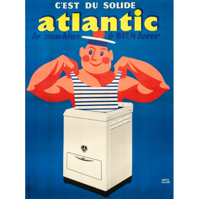 Affiche ancienne de publicité - André Roland - 1950 - Atlantic C'Est Du Solide - 155 par 118 cm