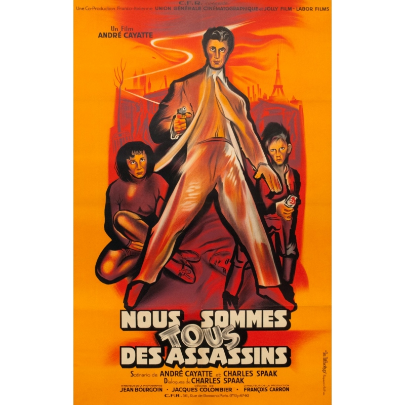 Original vintage movie poster - 1952 - Nous Sommes Tous Des Assassins - 46.8 by 30.3 inches