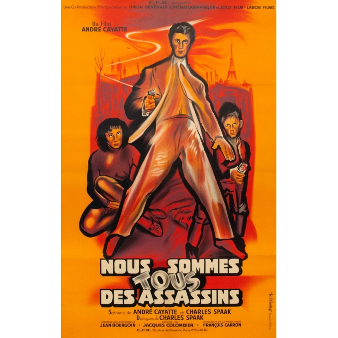 Original vintage movie poster - 1952 - Nous Sommes Tous Des Assassins - 46.8 by 30.3 inches