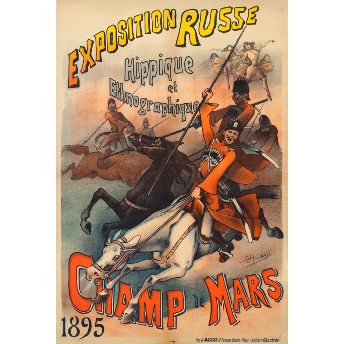 Affiche ancienne d'exposition - Choubrac - 1895 - Exposition Russe Hippique Et Ethnographique - 120 par 81 cm
