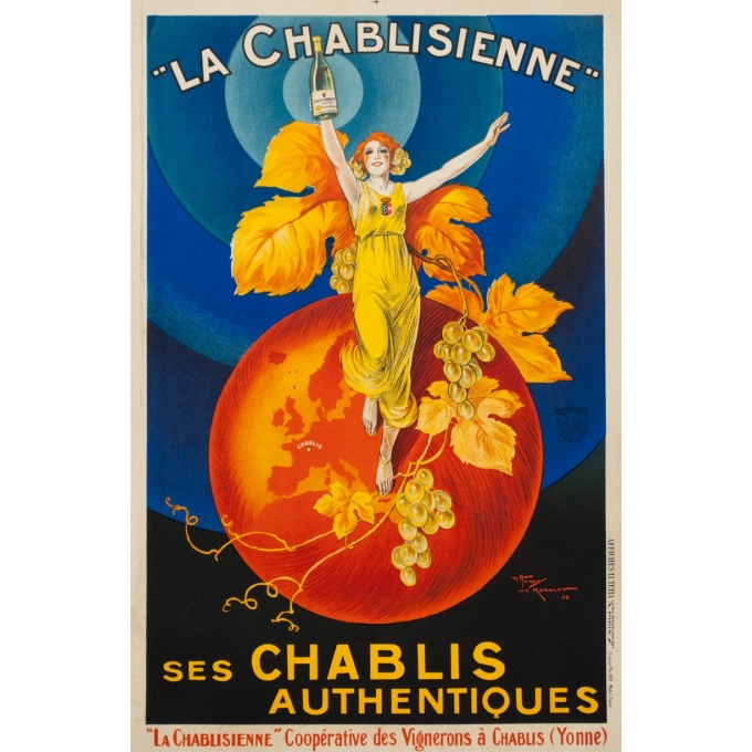 Affiche ancienne de publicité - Henri Le monnier - 1926 - La Chablisienne ses chablis authentiques - 80 par 53 cm