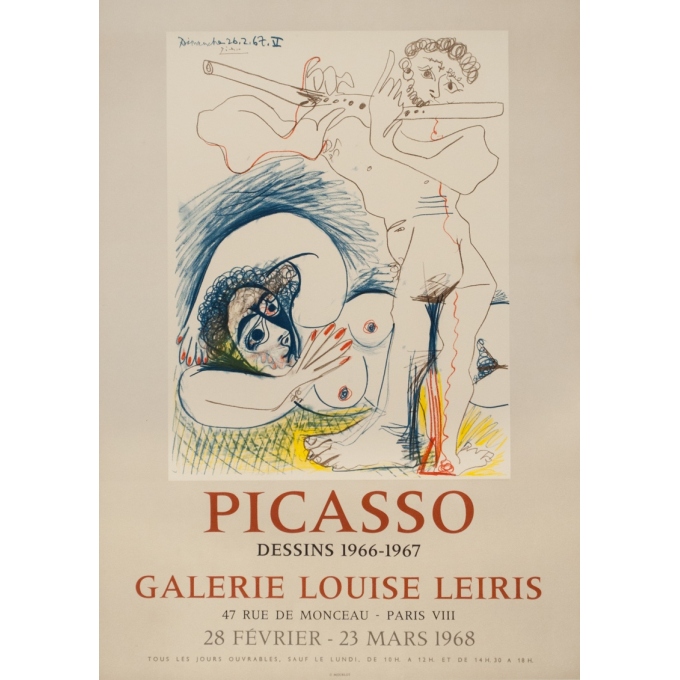 Affiche ancienne d'exposition - Picasso - 1968 - Picasso Galerie Louise Leiris - 71.5 par 50.5 cm