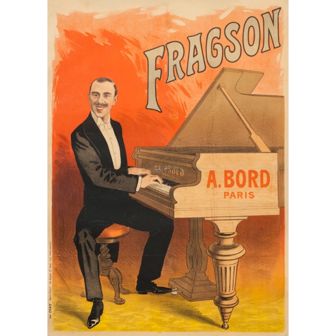 Affiche ancienne de publicité - Atelier Cherret - 1902 - Fragson Piano - 120 par 87 cm