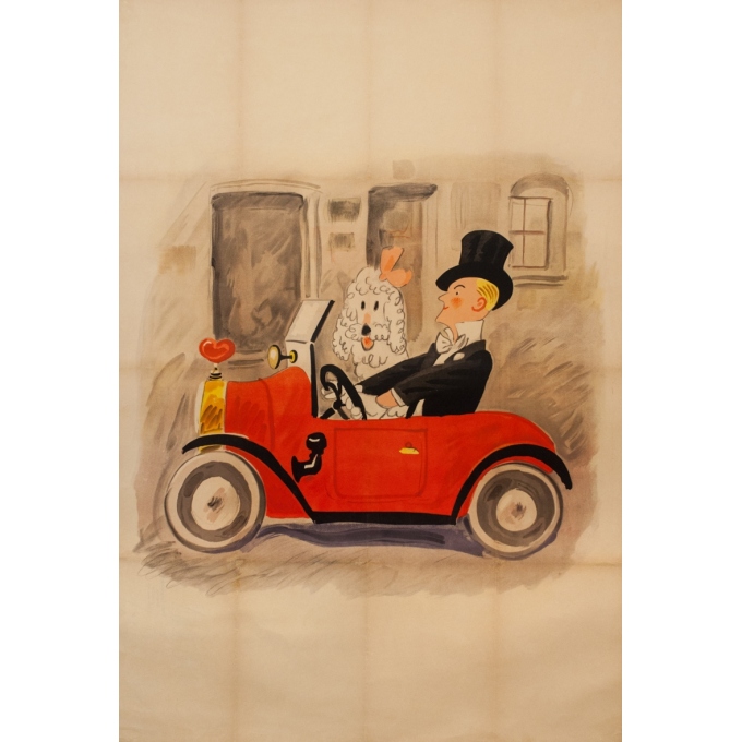 Affiche ancienne - Walter Trier - Gentlemen Voiture Rouge - Tirage Avant La Lettre - 140 par 95 cm