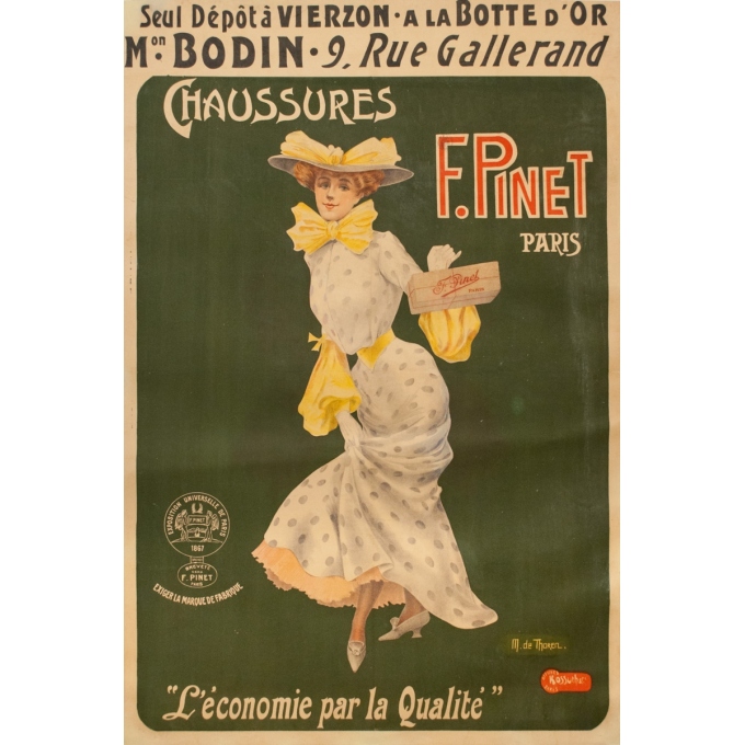 Affiche ancienne de publicité - M. De Thorem - Circa 1900 - Chaussures F.Pinet Paris - 139 par 93 cm