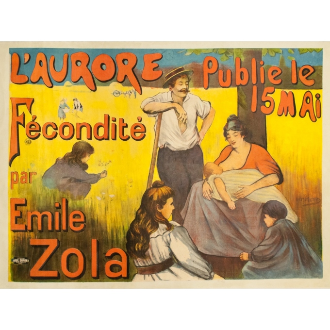 Affiche ancienne de publicité - Tournon - Circa 1895 - L'Aurore - Fécondité Par Emile Zola - 150 par 110 cm