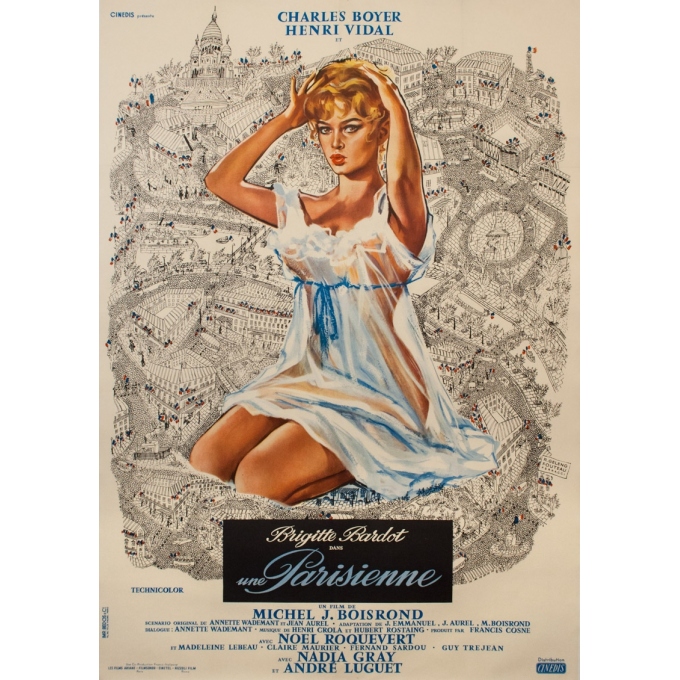 Affiche ancienne de cinéma - Ferracci - 1957 - Une Parisienne Bardot - 160 par 120 cm