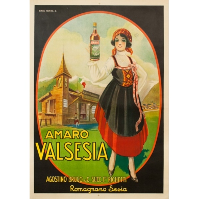 Affiche ancienne de publicité - Circa 1920 - Amaro Val Cesia - 138.5 par 97 cm