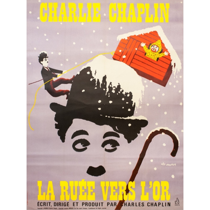Original vintage movie poster - Leo Kouper - 1960 - La Ruée Vers L'Or Charlie Chaplin Tirage De 1960 - 63 by 47.2 inches Original vintage movie poster - Leo Kouper - 1960 - La Ruée Vers L'Or Charlie Chaplin Tirage De 1960 - 63 by 47.2 inches