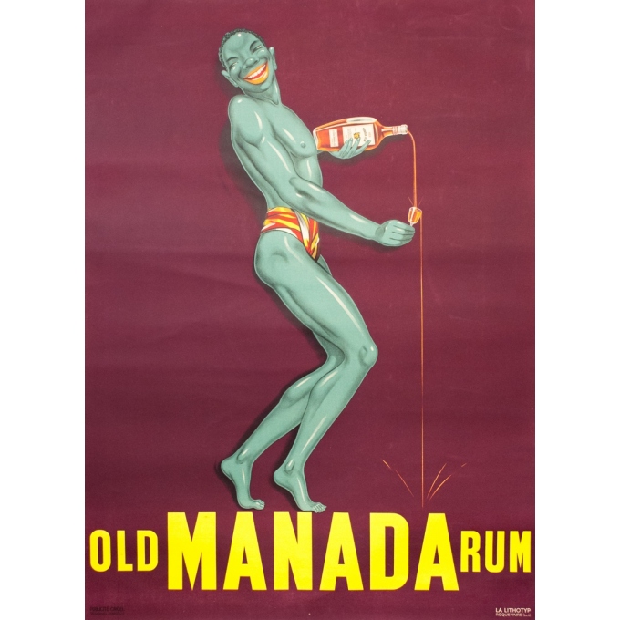 Vintage advertising poster - Orcel - Circa 1920 - Old Manada Rum - 63.2 by 46.1 inches