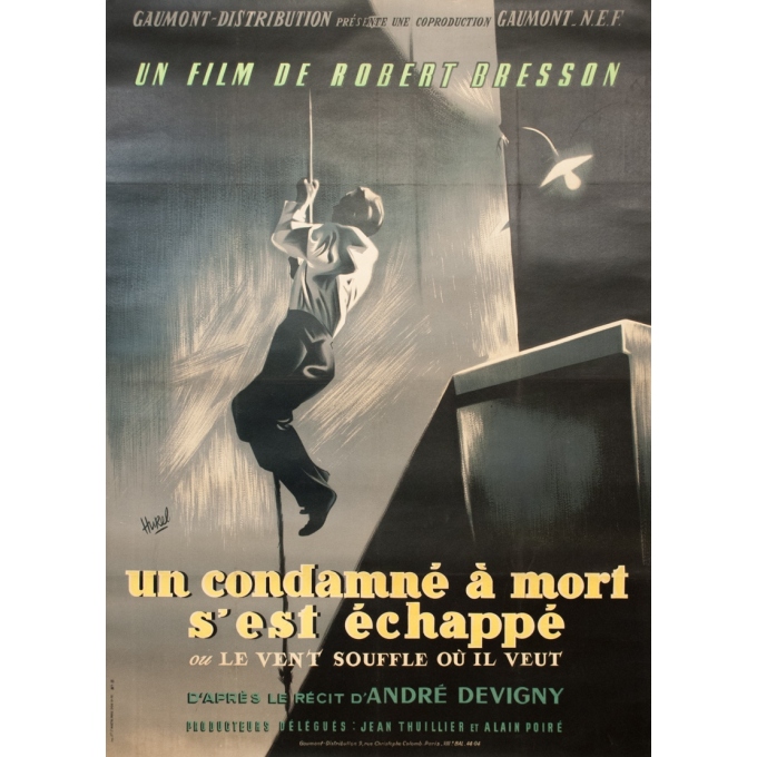 Original vintage movie poster - Hurel - 1956 - Un Condamné À Mort S'Est Échappé - 63 by 47.2 inches